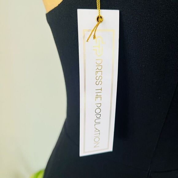 DRESS THE POPULATION Ariel Racerback Faux Wrap Crepe Dress Gown, Black Small NWT - Picture 11 of 16